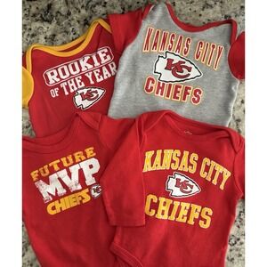 Lot of 4 Kansas City Chiefs Baby Bodysuits - Sizes 0-6 Months - Rookie & MVP